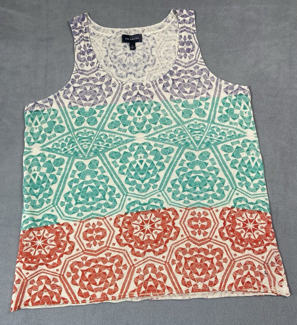 The Limited Tank Top Womens L Linen Cotton Geometric Boho Sleeveless Knit 2015